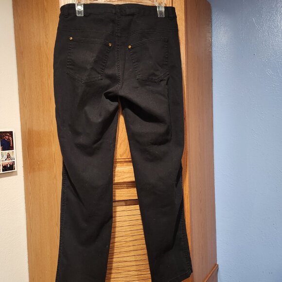 IMAN Women's Gold Buttons Pants Size M Solid Black Straight Leg Stretch Jeans - Picture 7 of 9